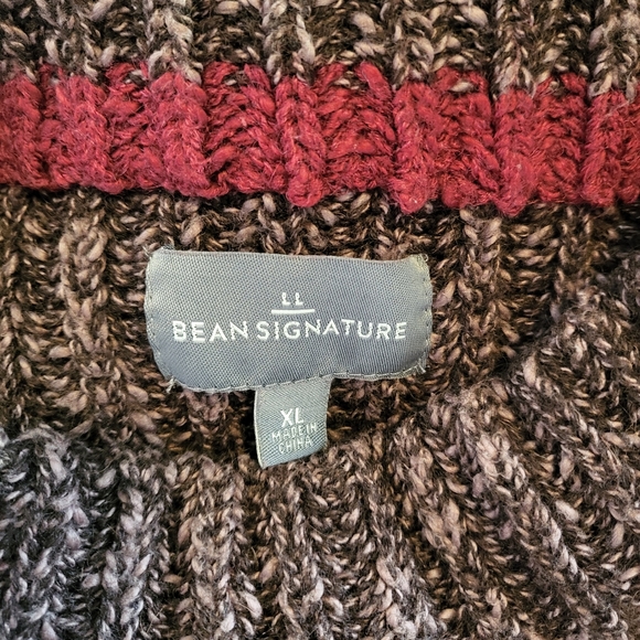 L.L. Bean Signature Wool Cotton Blend Brown Heavy Chunky Knit Mock Neck Sweater - Picture 8 of 10